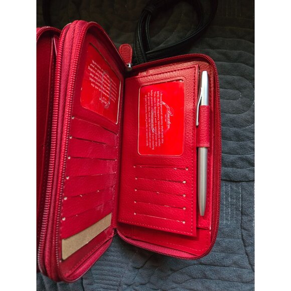 Buxton Red Vegan Leather Zip Around RFID Wallet w/Black Strap - Picture 5 of 9